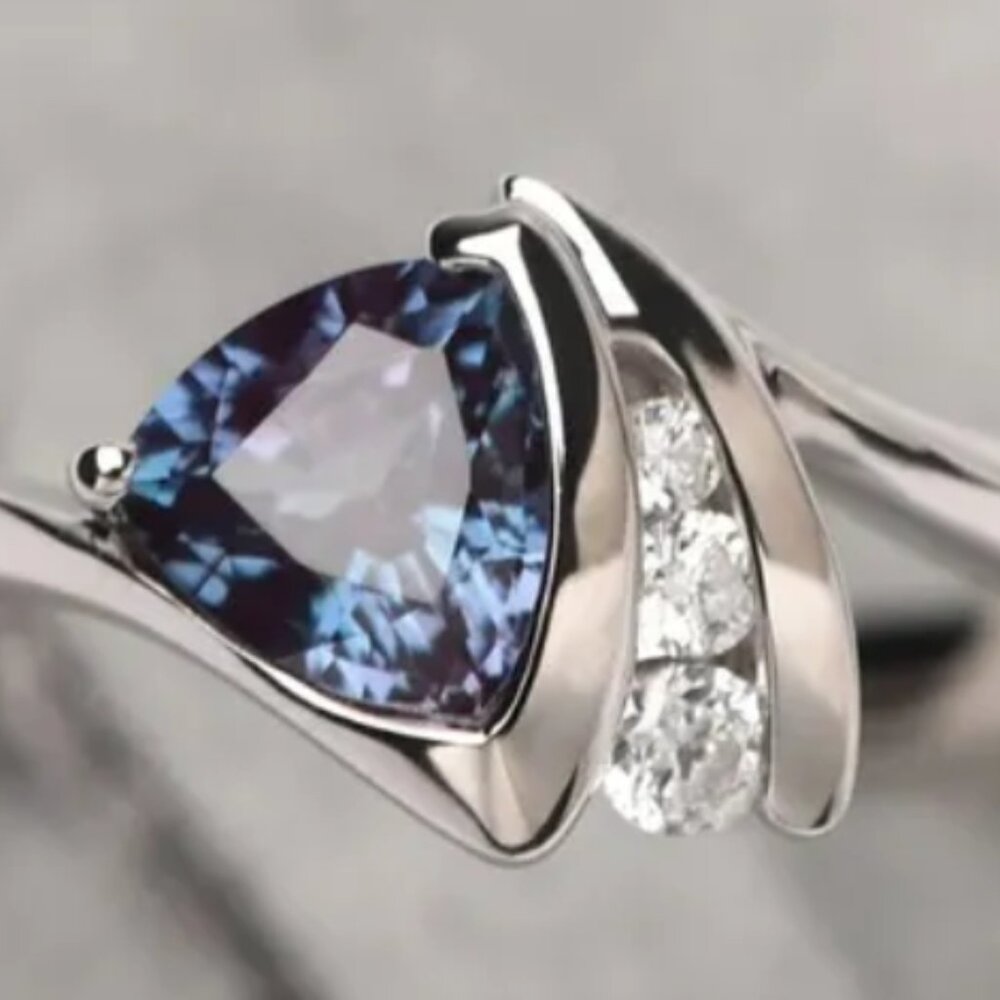 Trillion Shaped Alexandrite Ring  Sterling Silver